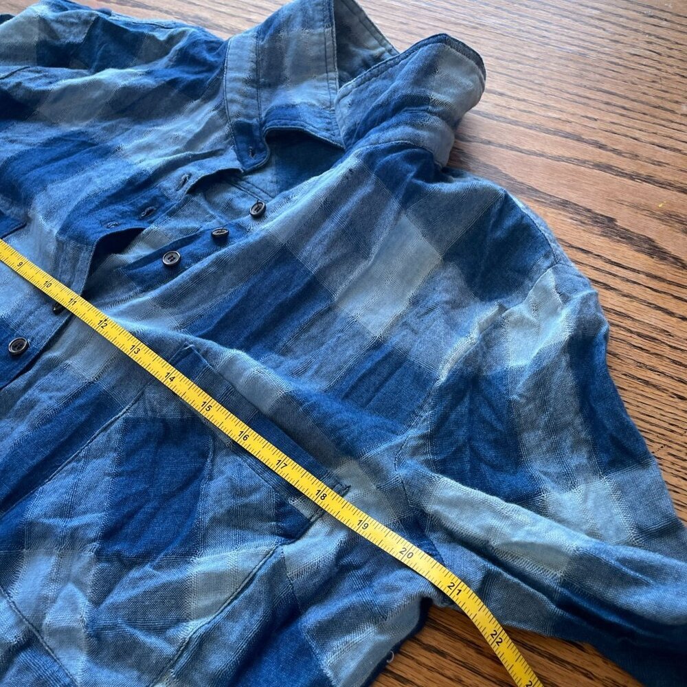 FREE PEOPLE Blue Plaid Flannel Button-Down Tunic Shirt Oversized Boho Grunge M - Picture 8 of 13